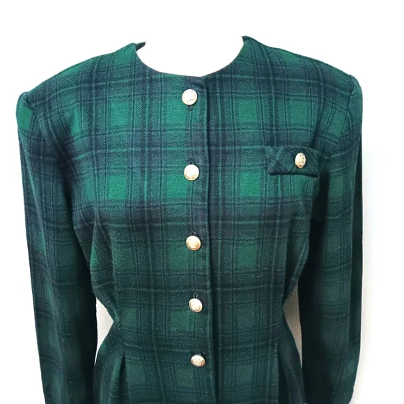 Vintage Miss Dorby tartan knit, button front, structured midi dress. Size 10. - Picture 2 of 12